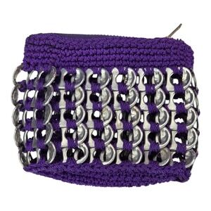 Vintage Handmade Crochet Soda Pull Tab Coin Purse Purple Boho Upcycled Zippered